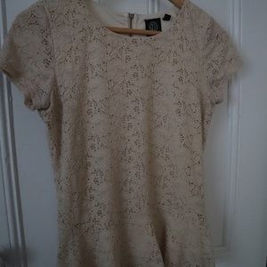 Light Cream Floral Lace Peplum Top - S